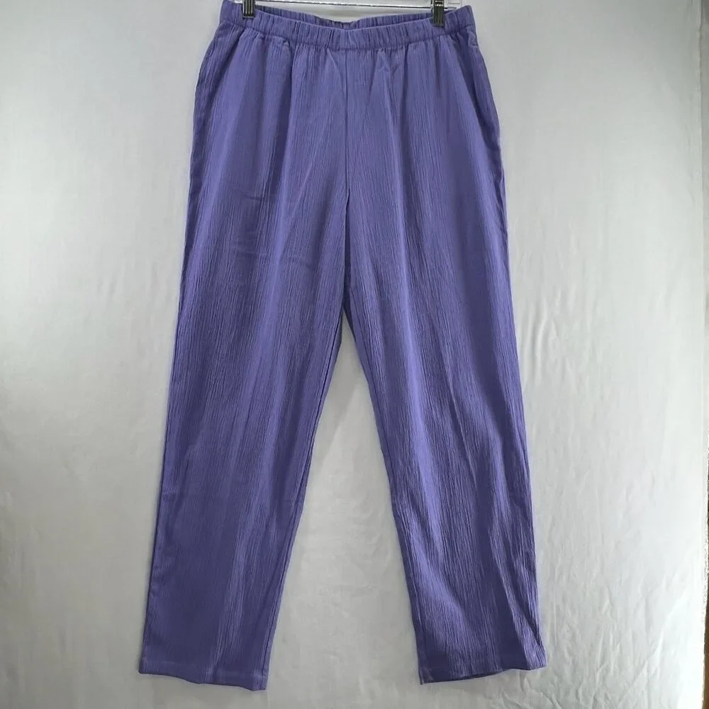 Appleseeds Crinkle Gauze Pull On Pants Womens 12P Elastic Waist High Rise Purple - Picture 1 of 10